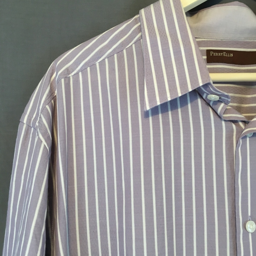 Men's Lavender Perry Ellis Striped LS Shirt - Picture 6 of 8